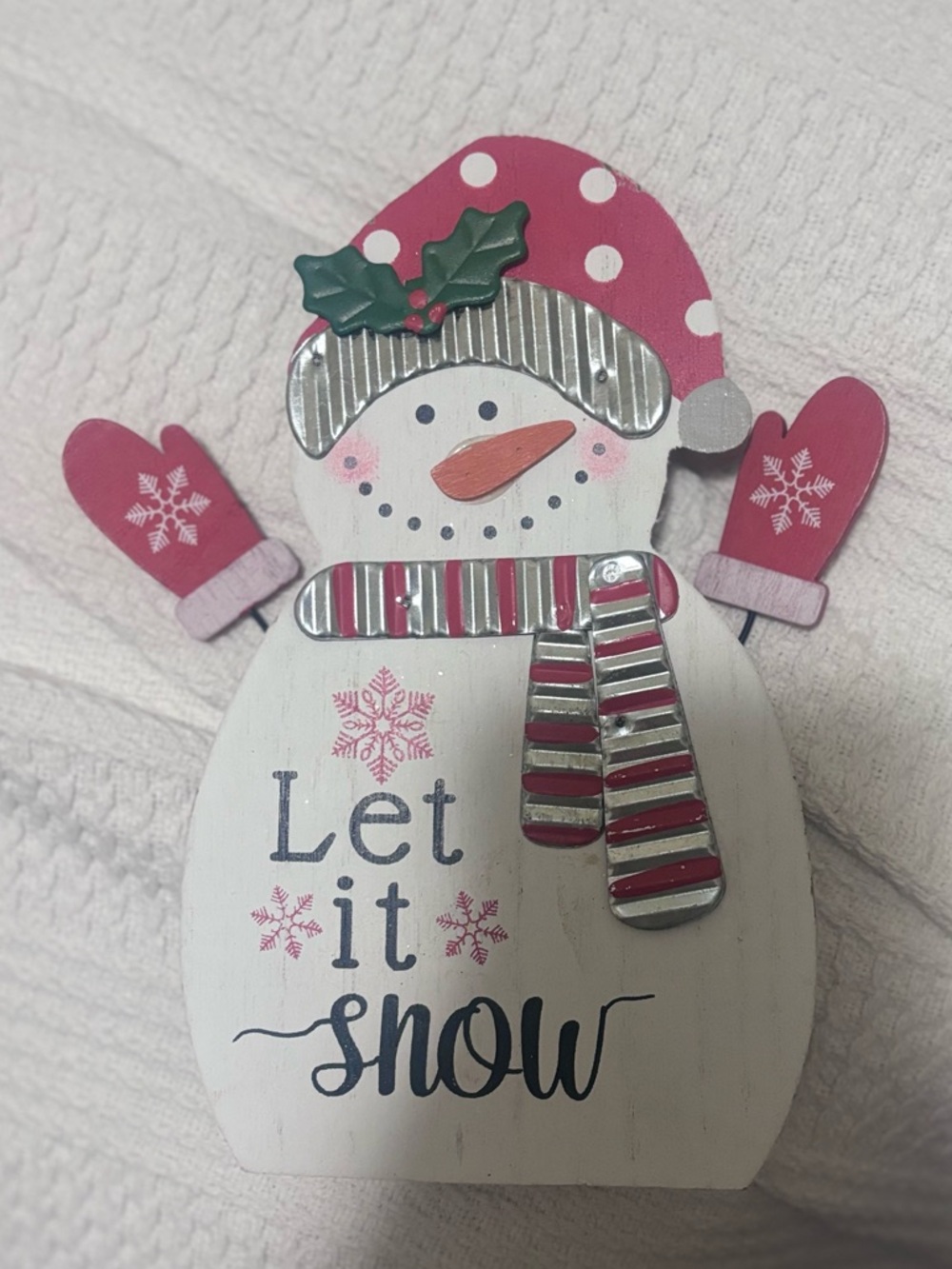 White and Pink 'Let It Snow' Snowman